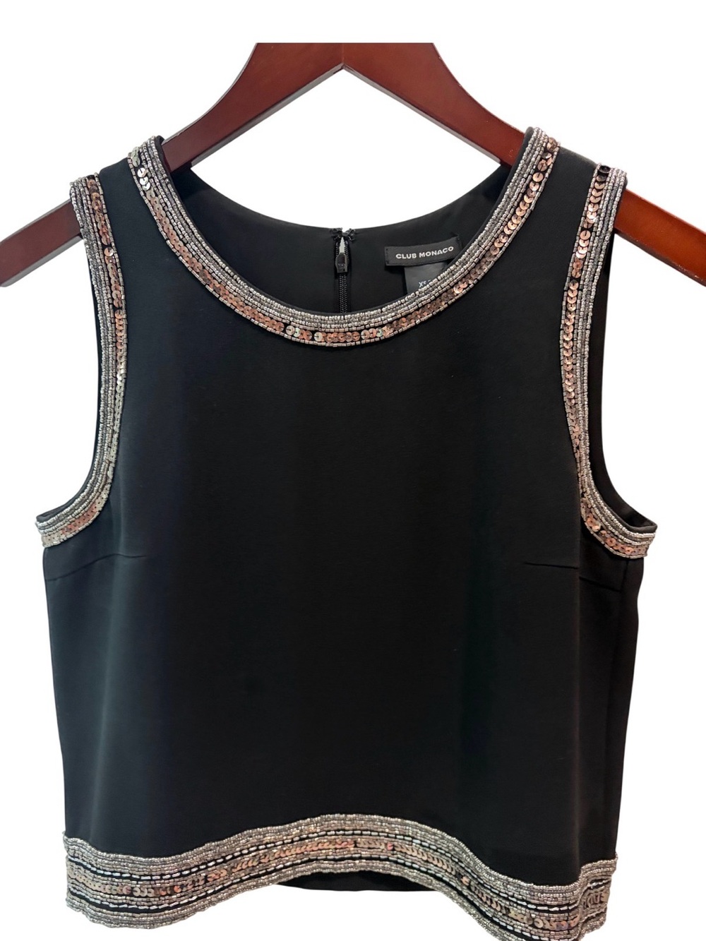 Club Monaco Black Sleeveless Beaded-Trim Camisole